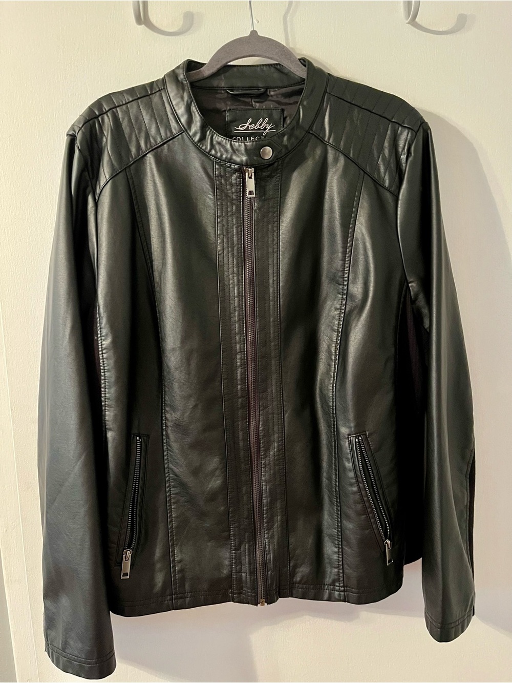 Black faux Leather Zip-Front Jacket (Sebby Collection)